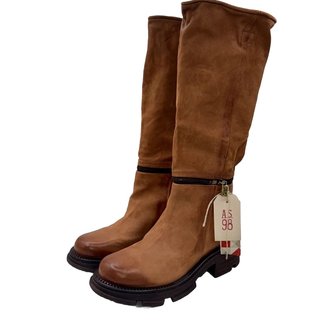 A.S.98 Larrie Knee High Boots Women's Size‎ 9 EU 40 Whiskey Brown Leather